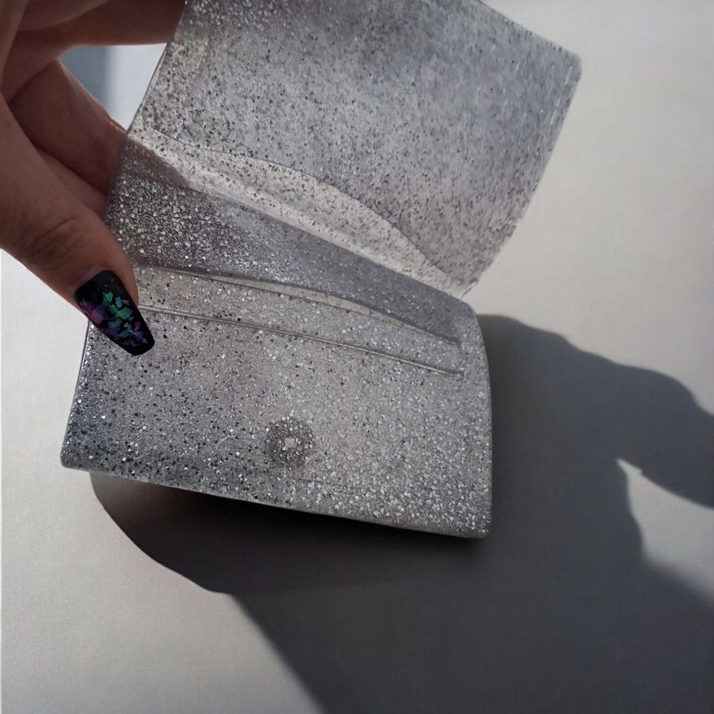 Elegant Silver Glitter Card Holder